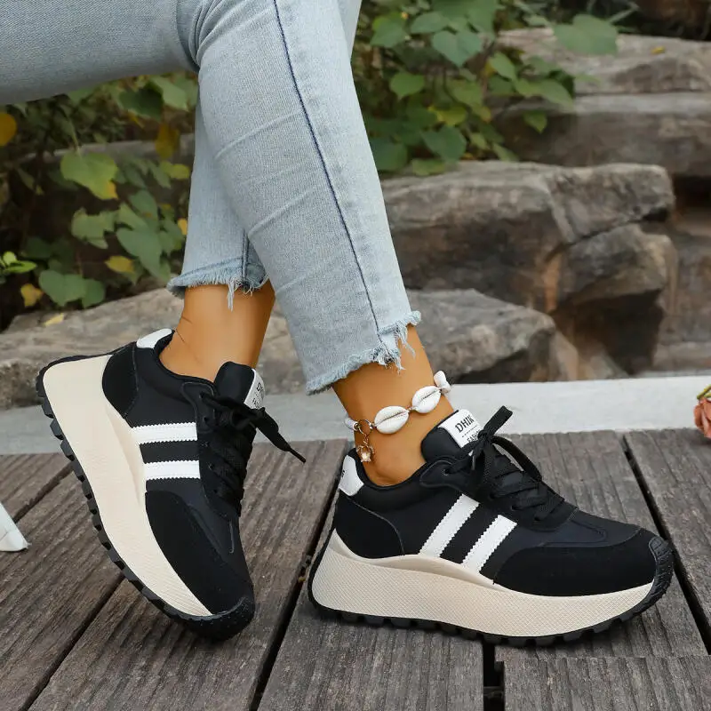 Brand Design Mix Color Comfort Platform Sneakers Women 2026 Spring Non Slip Thick Bottom Sneakers Woman's Lace Up Sports Shoes