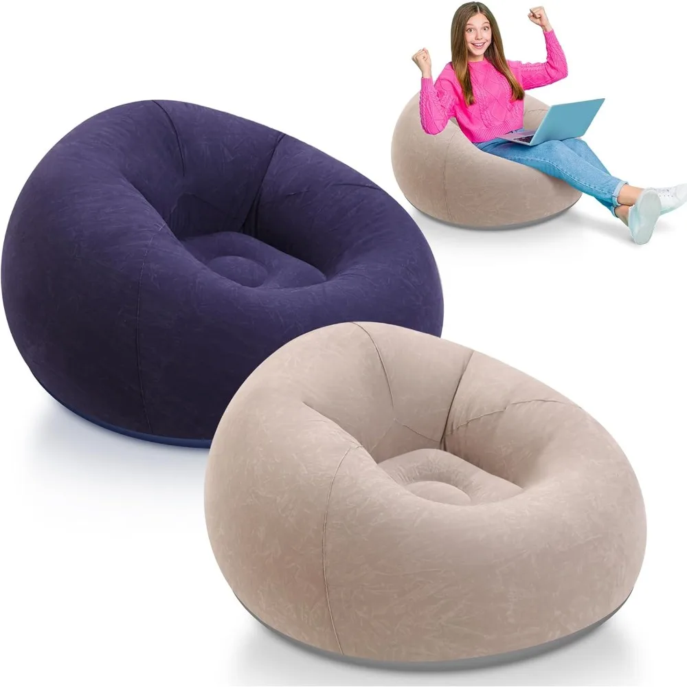 

2 Pcs Small Bean Bag Chair Inflatable Chair Blow up Games Chairs Foldable Flocking Inflatable Sofa Portable Inflatable Chair for