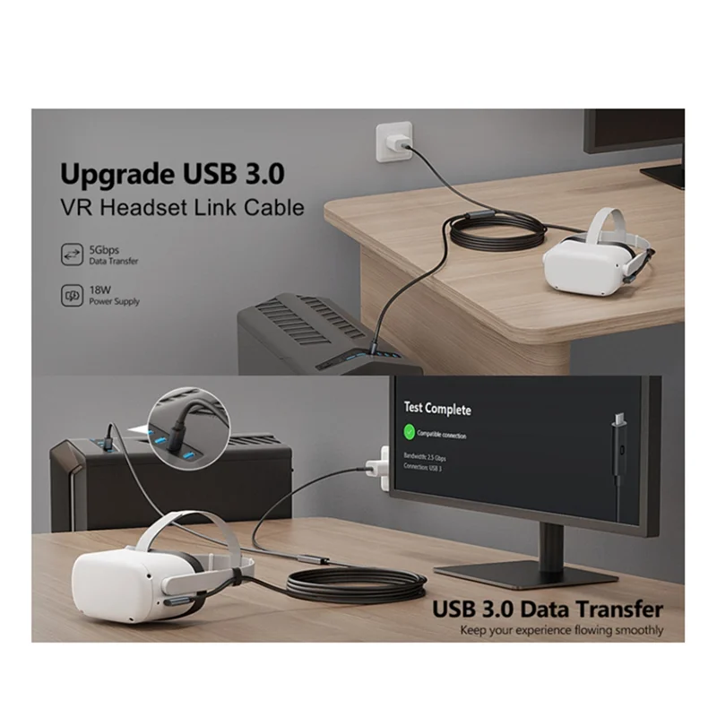 

VR Smart Device Elbow Cable 10GB High-Speed Transmission Type-C Data Cable 5M Fast Charging