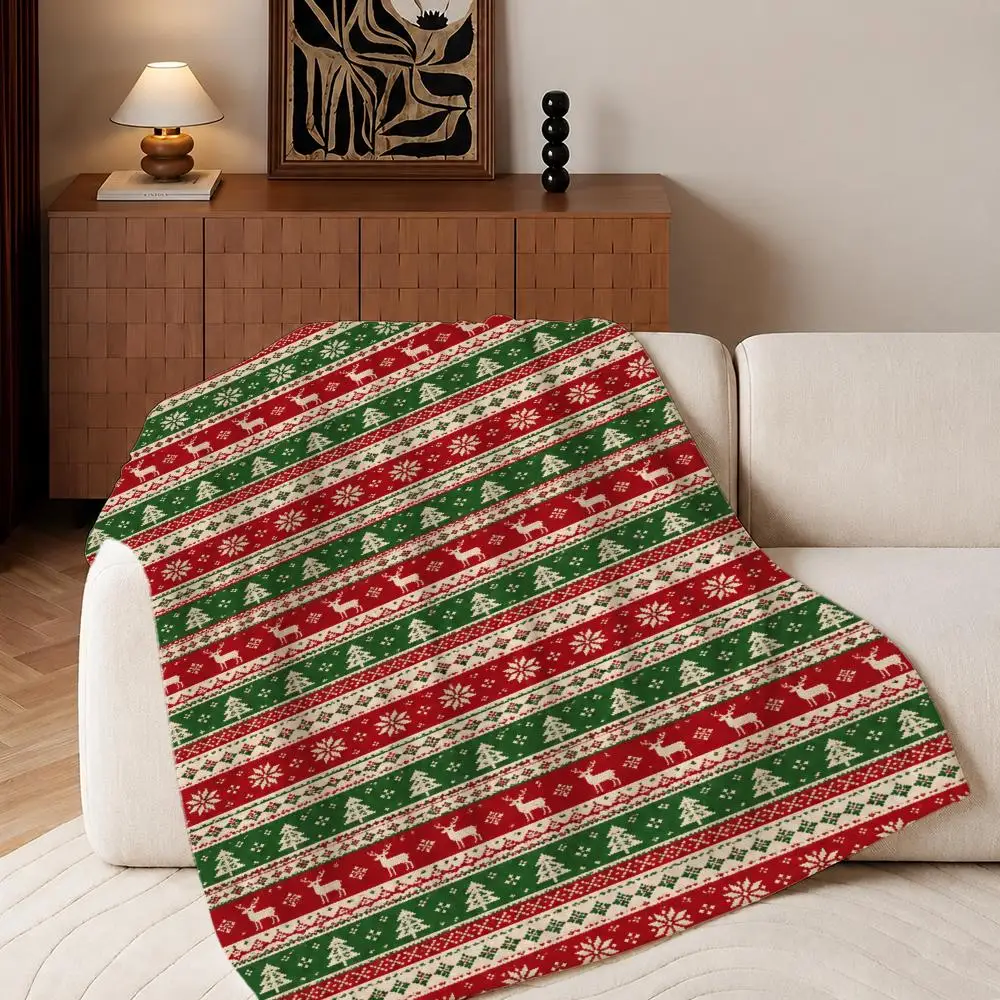 Christmas Plaid Reindeer Scatter Pattern  Throw Plush Flannel Throw Blanket, Sofa Bed Travel Picnic Home Textile Decor