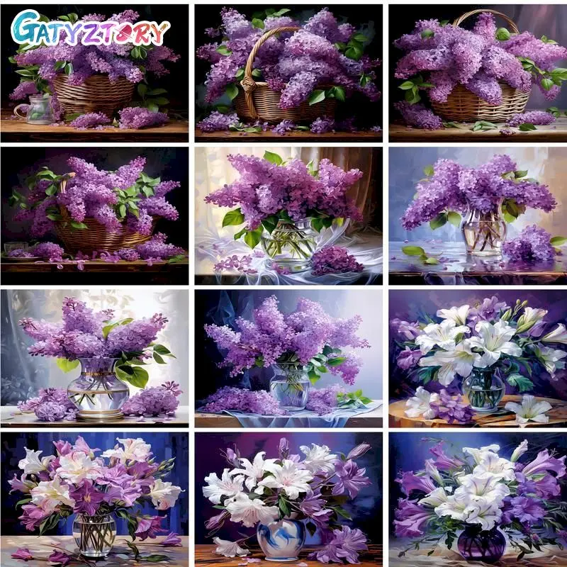 

GATYZTORY Purple Flowers DIY Frame Oil painting by numbers Canvas Painting paint by number Wall Pictures For Living Room Decor