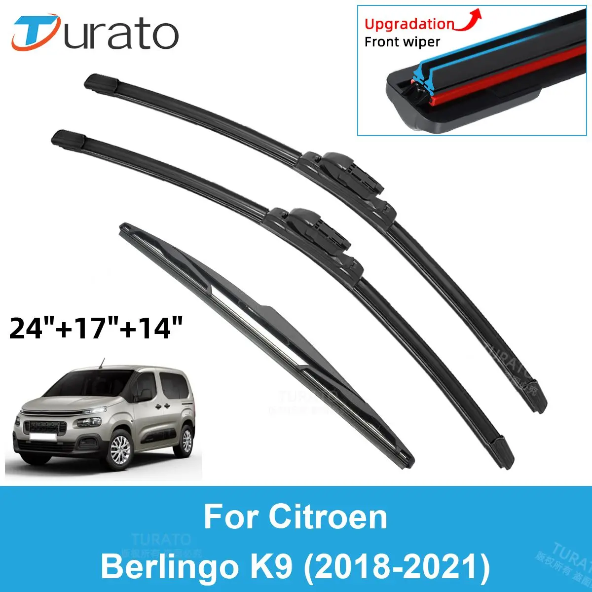 

3PCS Car Wiper Blades for 2018-2021 Citroen Berlingo K9 Rear Windshield Wipers Double Rubber Car Accessories 2018 2019 2020 2021