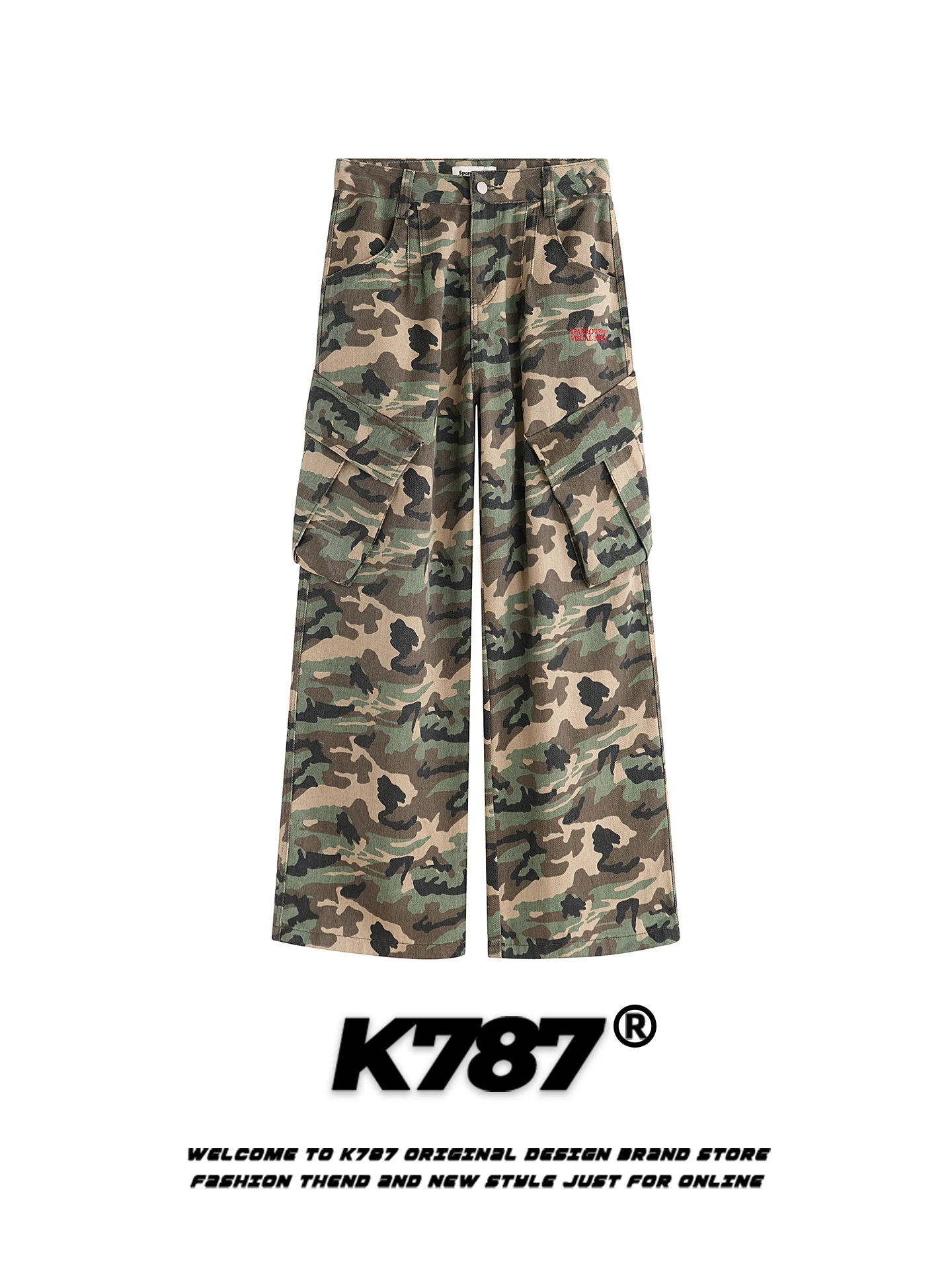

K787 American Retro Camouflage Multi-Pocket Work Pants High Waist Loose Street Dance Casual Straight Leg Pants for Men And Women