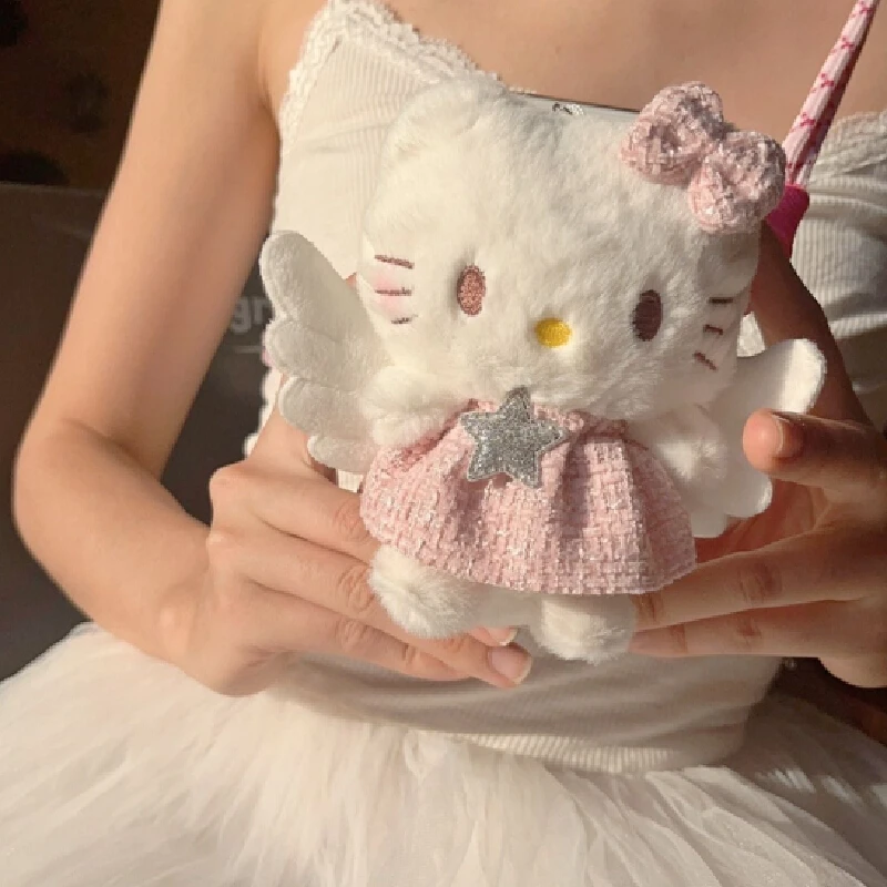 Hello Kitty Abito rosa Angelo Anime Peluche Bambola Giocattoli Borsa Ciondolo Decorazione Portachiavi Kawaii Accessori moda Ragazza Regalo a sorpresa