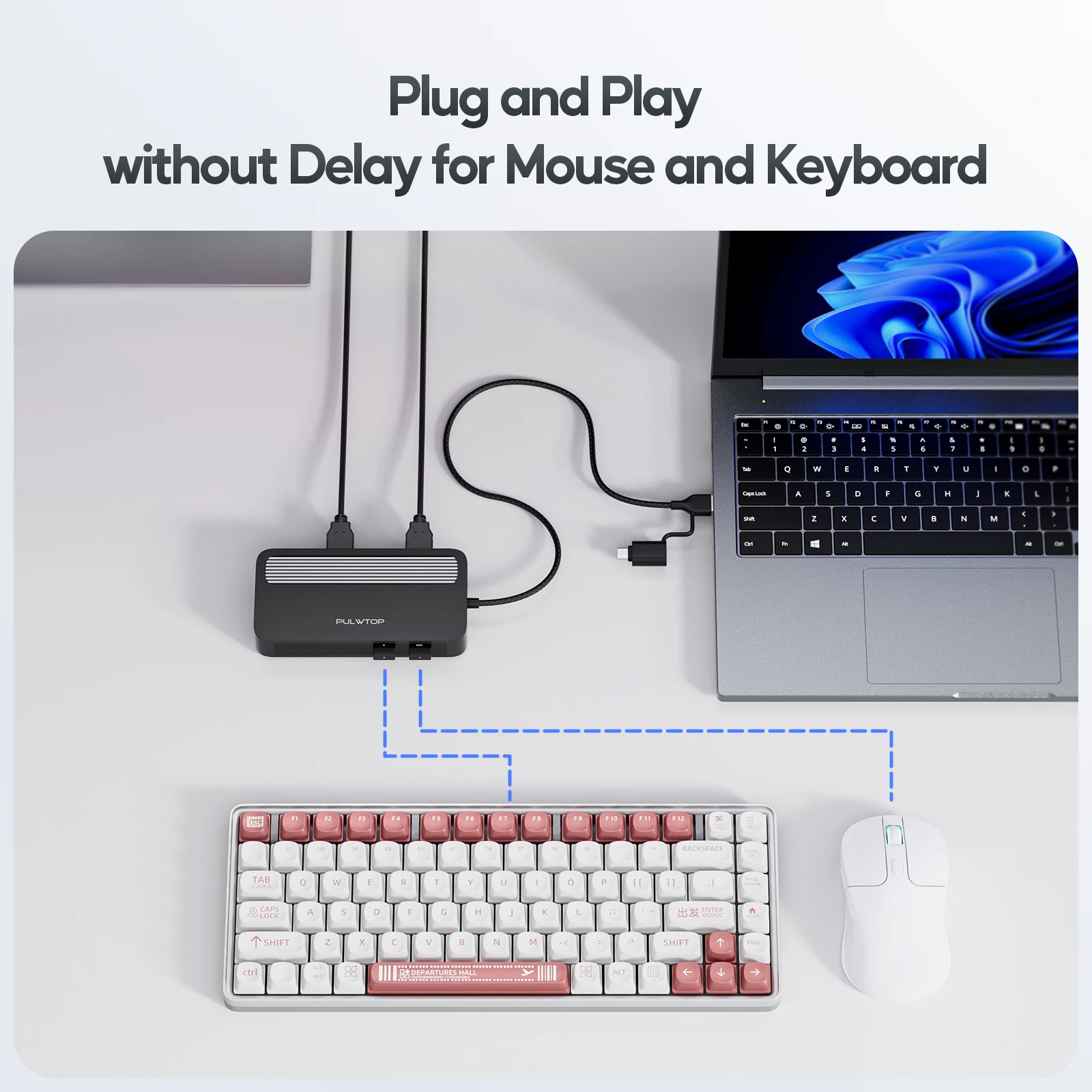 Док-станция PULWTOP Dual DisplayLink с DisplayPort или HDMI, 2 USB A 2.0, Ethernet для MacBook M1/M2/M3/M4/M5/Windows