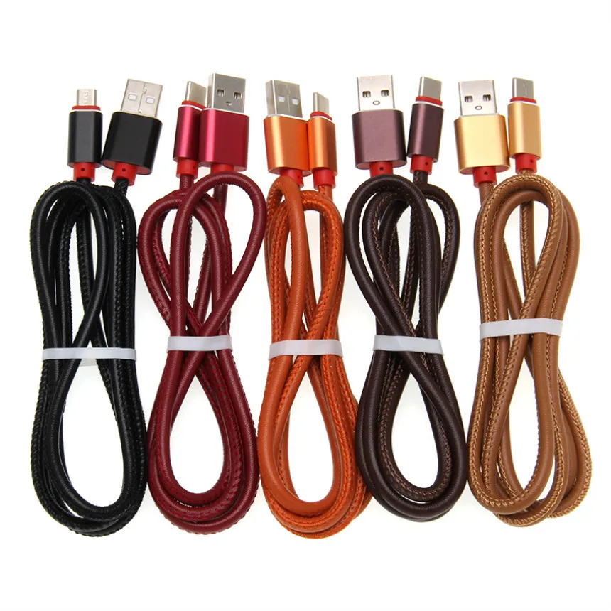 

100pcs Leather USB Cable for iPhone 13 12 X Type C Micro Usb Charging Cables For Samsung Xiaomi Redmi K20 Huawei Type-C Wire 1m