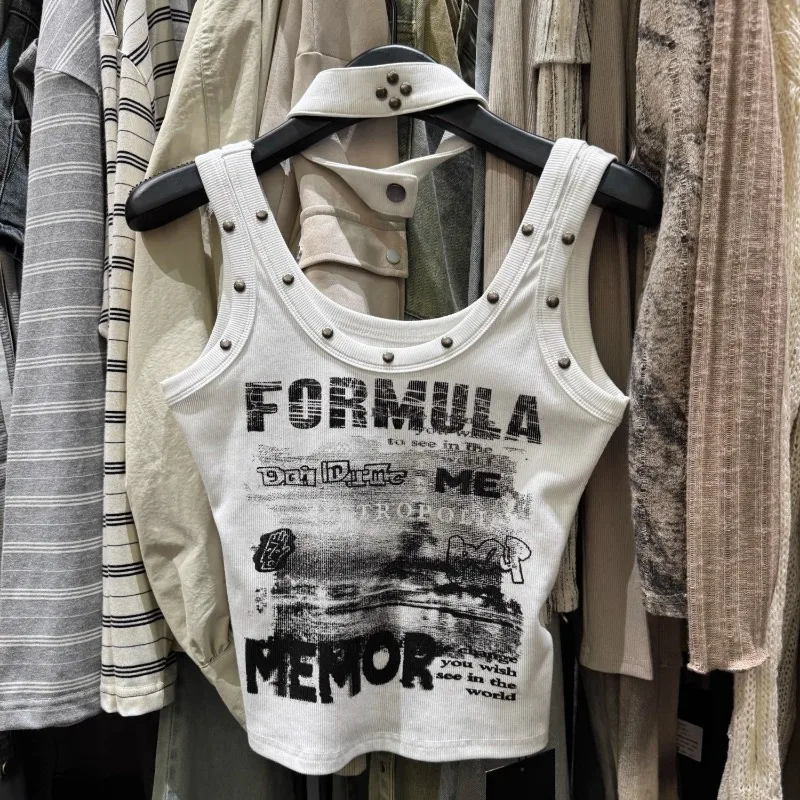 

Women Clothes Summer Korean Fashion Trend Printing Solid Color O-neck Sleeveless Ladies Fashionable Appear Thin Letter Tank Top