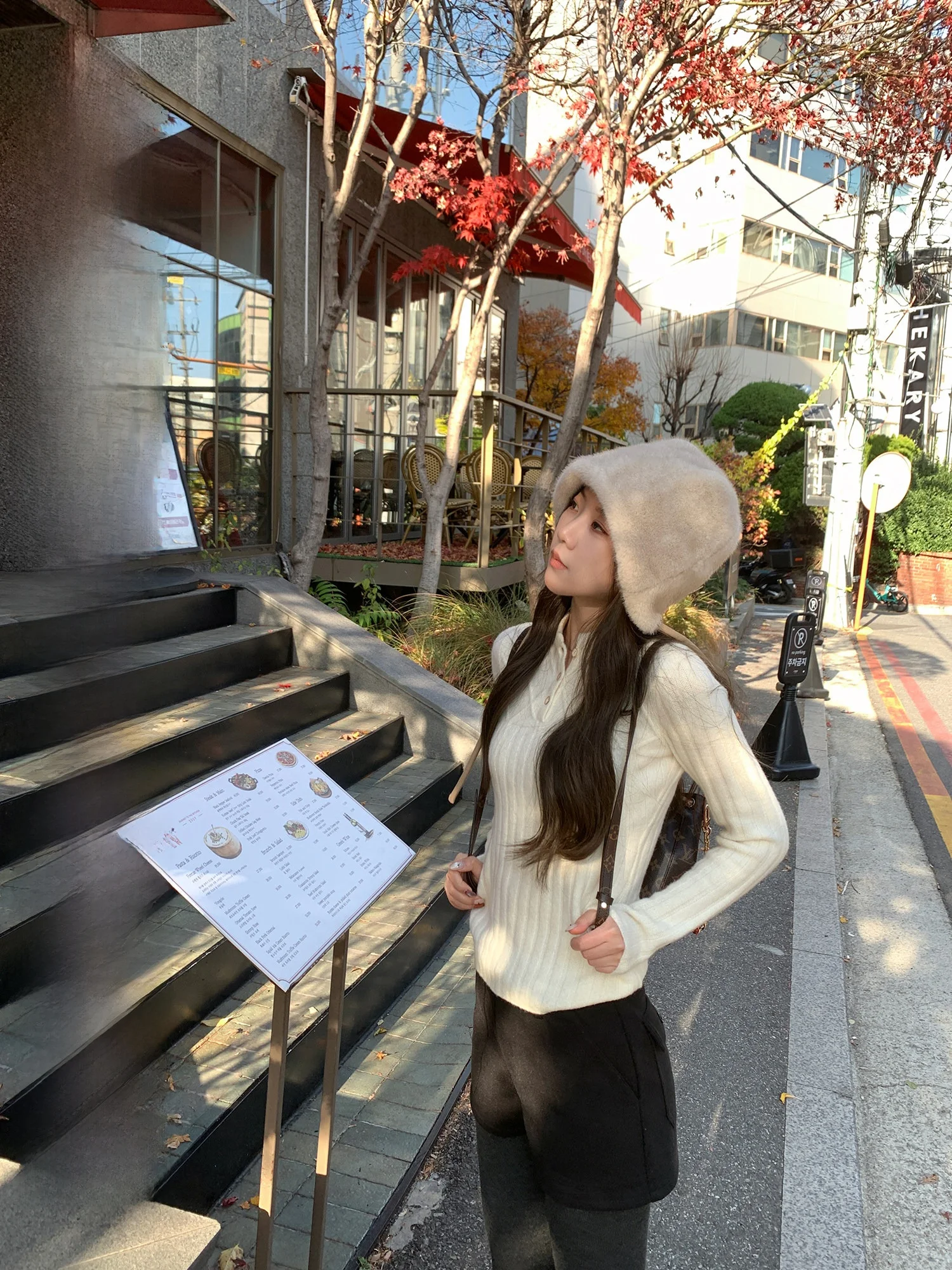 

Casual Henry Collar Knitted Sweater Women's Long Sve Top Button-Up Knitwear Base Layer Vintage Milk White Loose Fit Sle