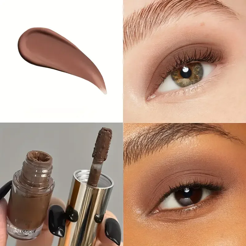 Sombra líquida brilhante, terrosa e dourada - efeitos foscos, brilhantes e brilhantes, maquiagem para os olhos em creme monocromático e de longa duração