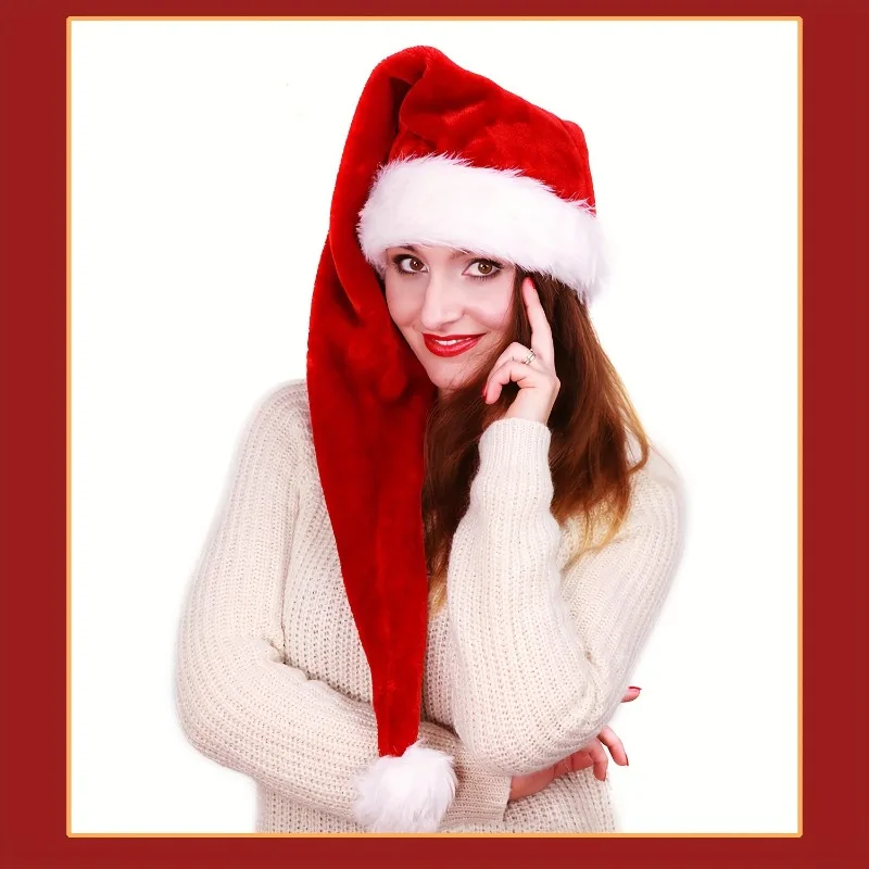 

1pc Super Long Plush Christmas Hat, Christmas Fur Hat Gift, Gift Decoration Items Create An Atmosphere with Polyester Fabric