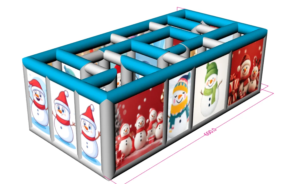 

2026 Newest Christmas Themed Inflatable Maze 6X3m Full Printing Puzzel Winter House Inflatable Laser Labyrinth Games Decorate