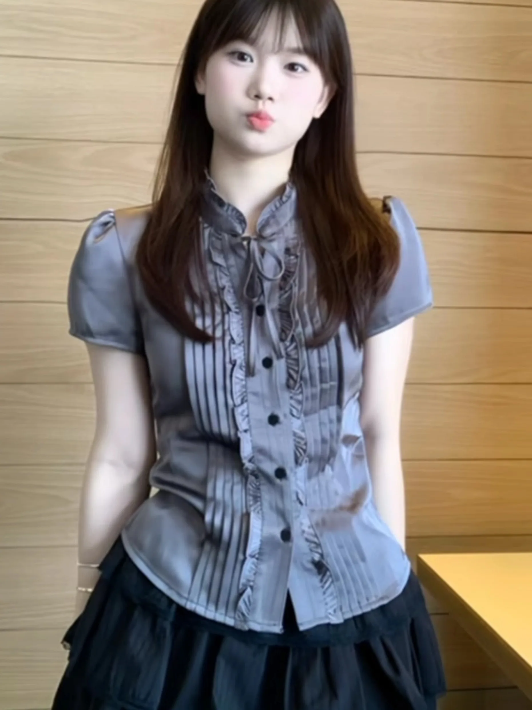 Ele ort Sve irt レディース スリム フィット フラウンスフレンチ Sle 夏新作高品質トレンディ トップ