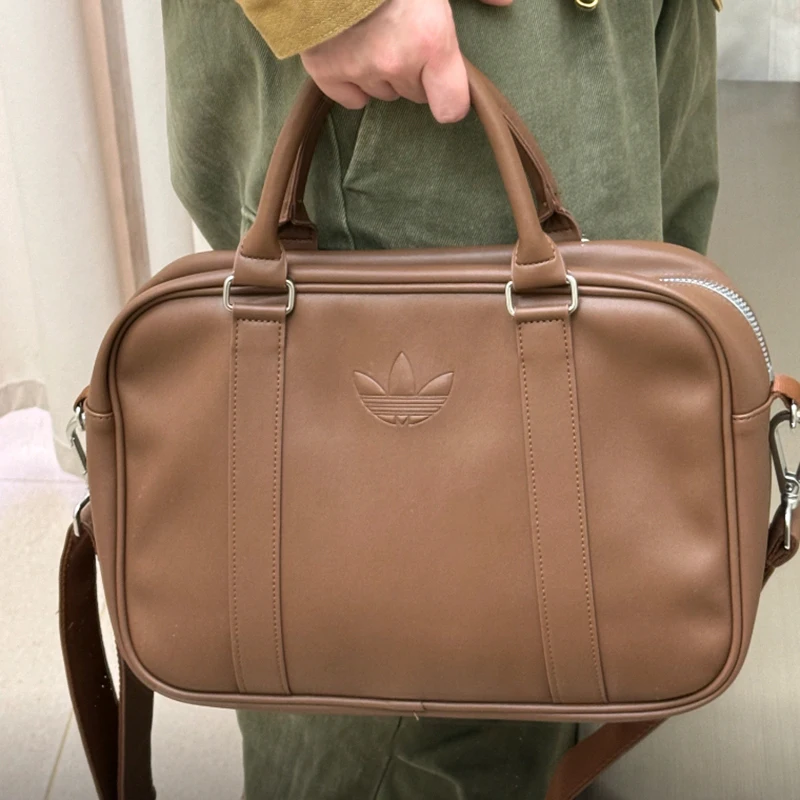 Adidas Business Tan Leather Laptop Bag with Adjustable Strap for Work and Daily Meetings
