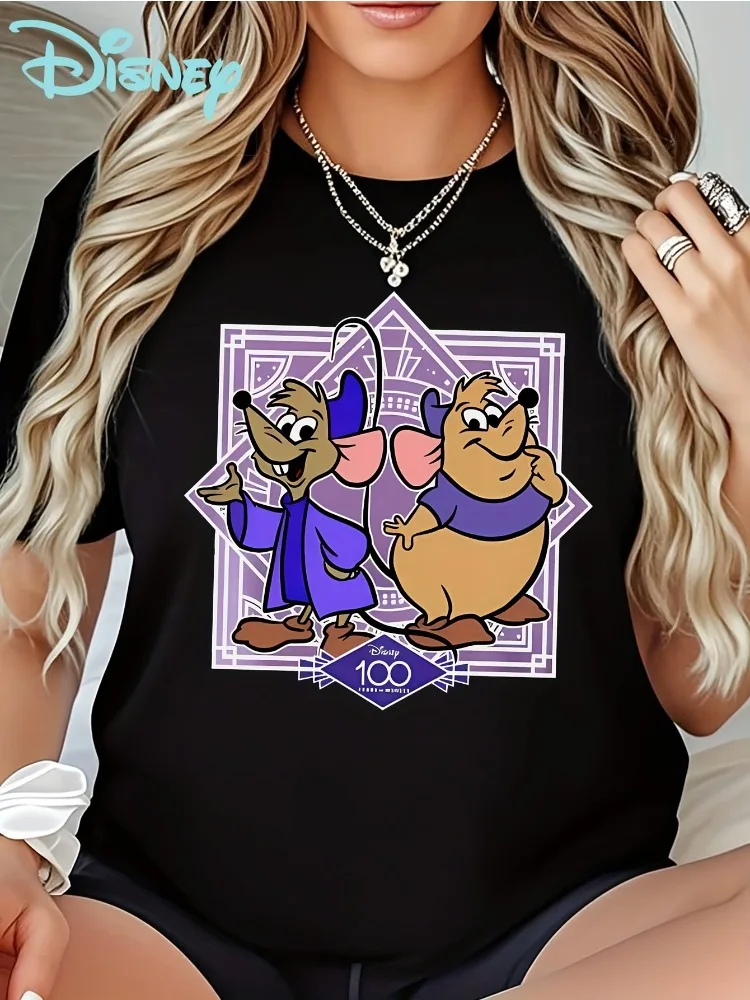 

Disney Womens T-shirt 100th Anniversary Edition Printed Design Multi functional Casual Style Daily Wear Spring Summer Autumn Top