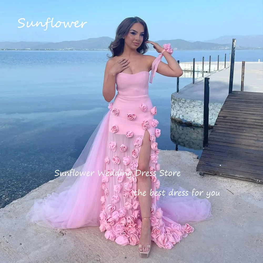 Sunflower Pink Sweetheart 3D Flowers Mermaid Prom dress 2024 Slim Sleeveless Side Split Floor-Length Formal Evening Dress