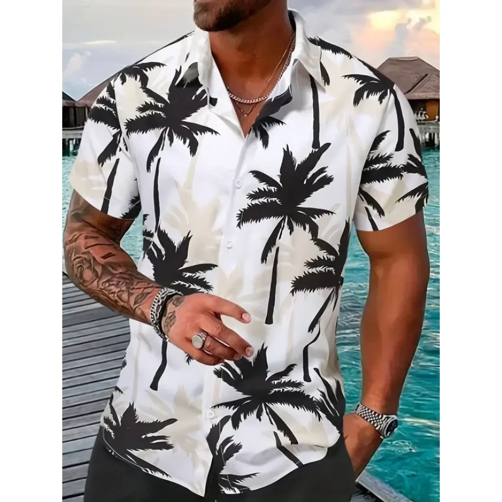 Men\'s Shirt Coconut Tree Beach Vacation Party Summer Shirt Men\'s Hawaiian Shirts Casual Fashion Street Short Sleeves Tops