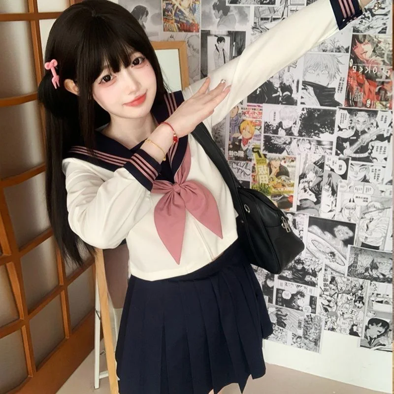 Korean High School Uniform Japanese Orthodox Seifuku Sailor Suit Korean Student Kawaii Jk Outfit Cosplay Summer Pleated Skirt