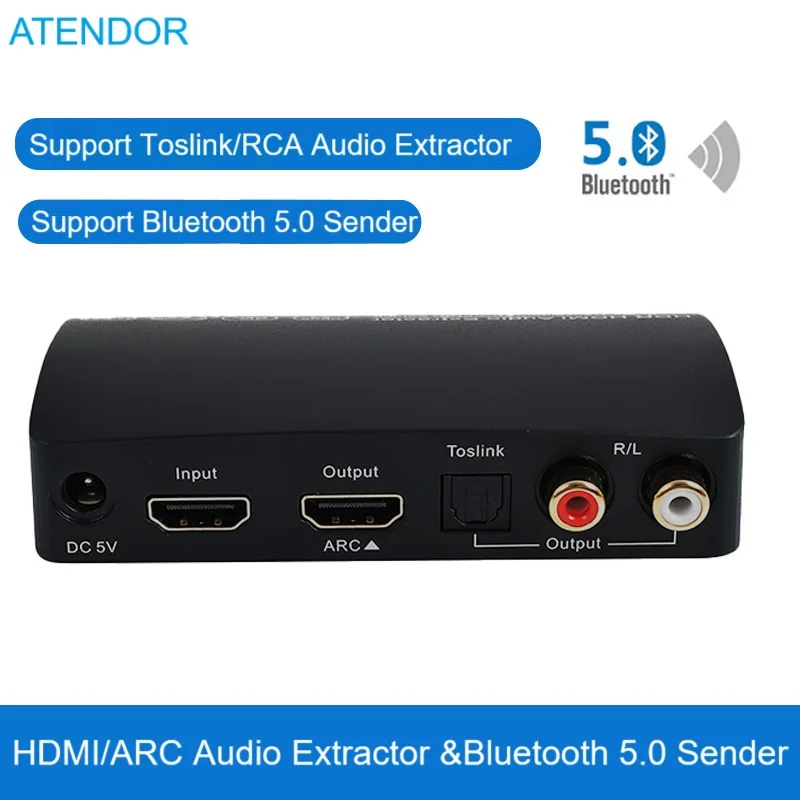 HDMI-Compatible Audio Converter Extractor RCA SPDIF Toslink 5.1 ARC HDCP 2.2 4K60Hz HDR Bluetooth Sender for Earphone Wireless
