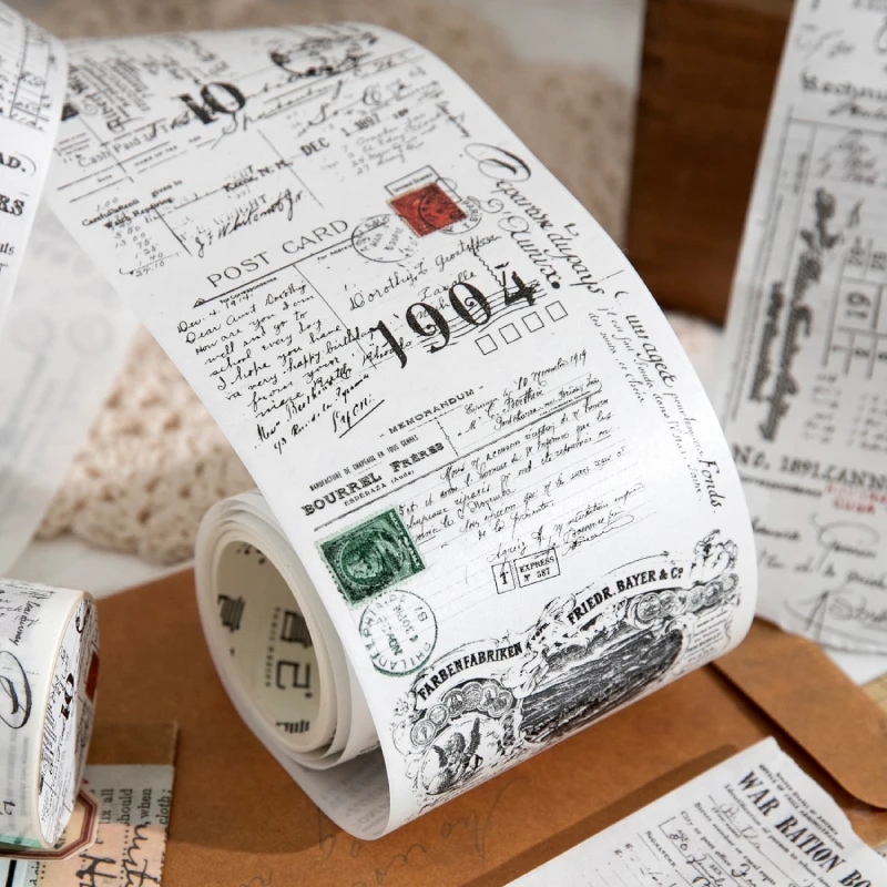 Rouleau de ruban Washi sur texte de style rétro, 70mm x 200cm/rouleau, thème manuscrit, Collage, Journal indésirable, décoration de fond, autocollant pour scrapbook, DIY bricolage