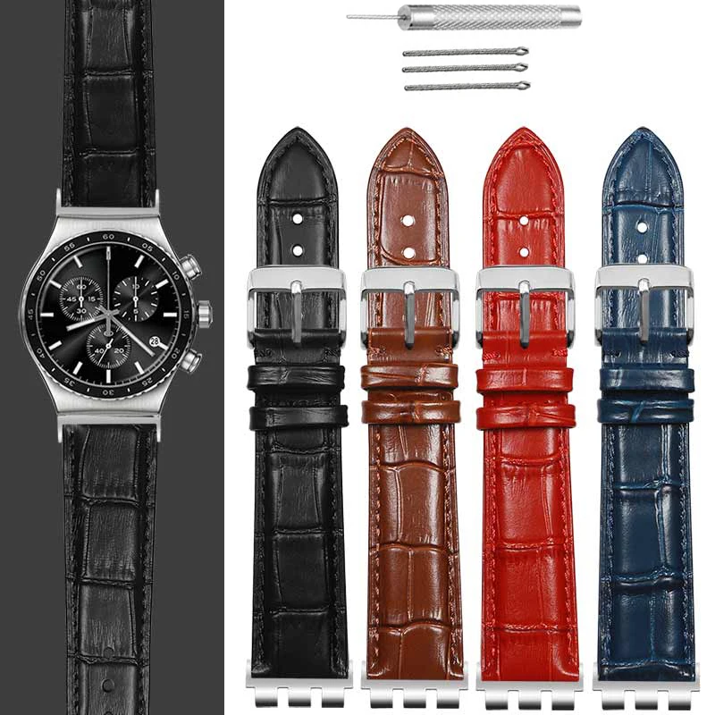 

Ремешок для часов из воловьей кожи 17 мм, 19 мм, 21 мм для Swatch IRONY YVS YCS YAS YGS, сменный браслет, вогнутый выпуклый ремешок для часов, аксессуары