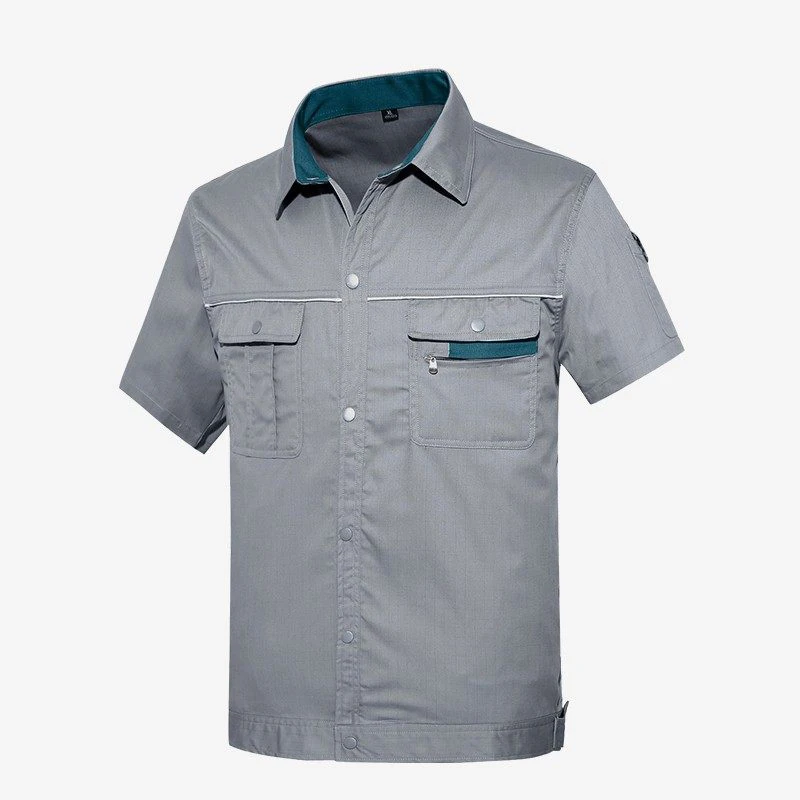 Mens Cargo Shirt Men Work Shirt Solid Short Sleeve Shirts Multi Pocket Work Shirt with Reflective Stripes Plus Size S-5XL