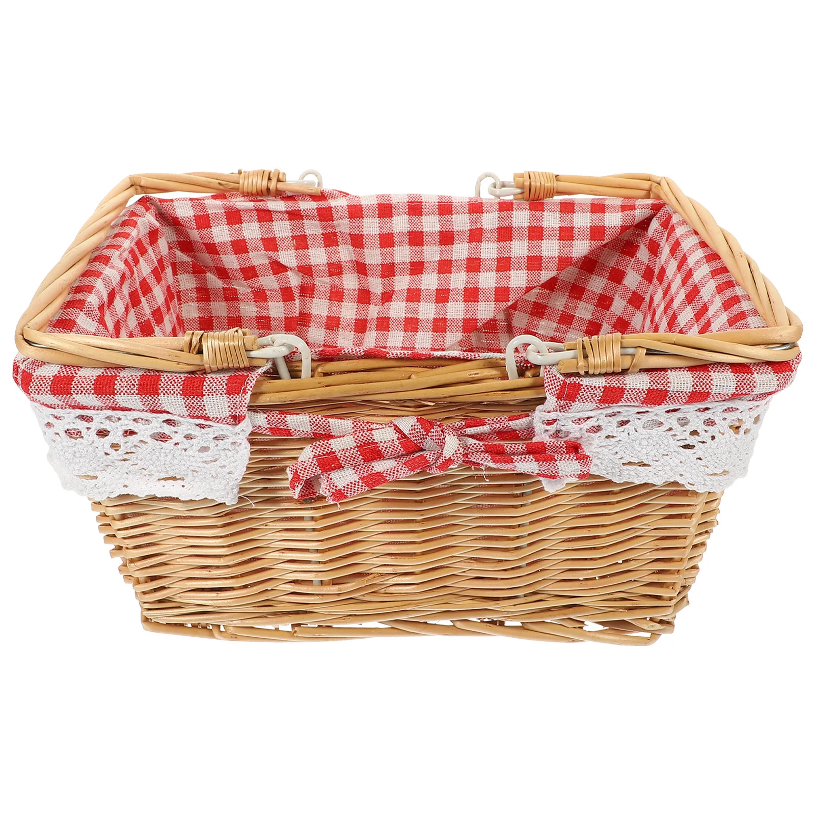 

Hand Woven Wicker Basket Double Folding Handles Outdoor Picnic Storage Basket Natural Rustic Fruit Vegetable Organizer