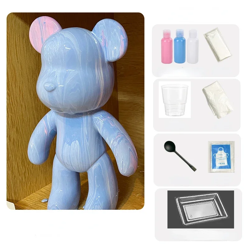 23CM Fluid Bear Handmade DIY Toy Gift Bear White Embryo Doodle Hand Painting Material Kit