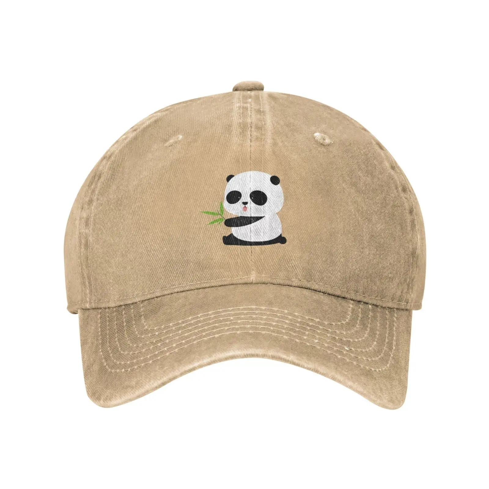 Panda Food Natural Vintage Washed Denim Cotton Low Profile Mens Dad Trucker Hat Fitted Baseball Ball Cap for Men Unisex Headwear