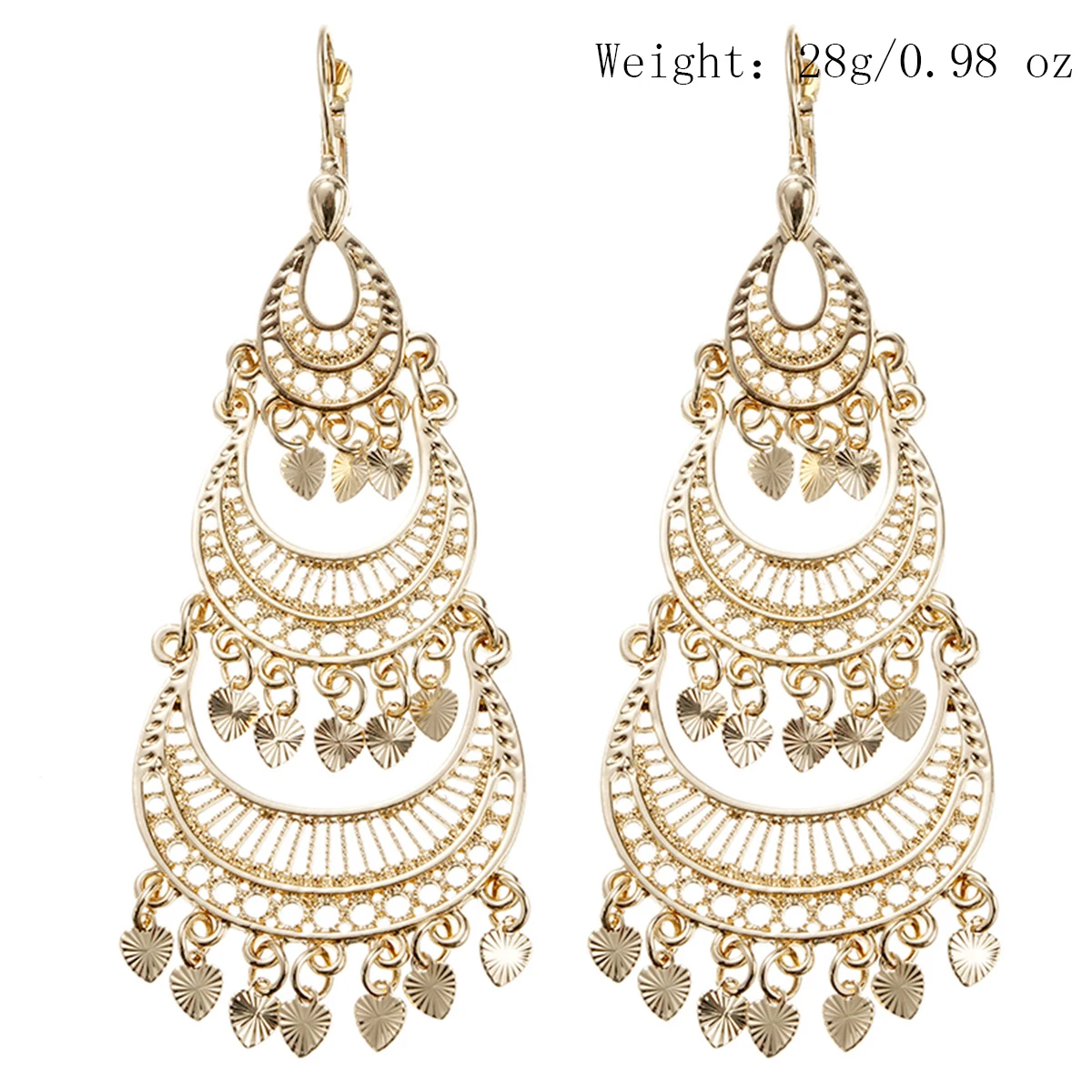 French Romantic Moon Shaped Long Earrings Water Drops Hollow Out Pattern Ear Accessories Moroccan Bride Jewelry