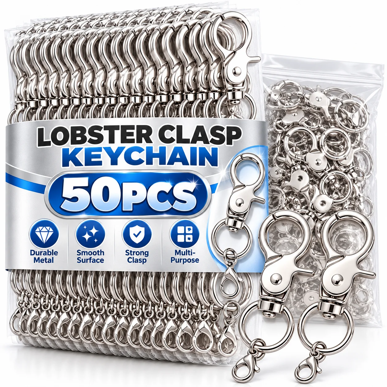 50PCS Stainless Steel Swivel Lobster Clasp Keychain Strap Snap Hook Dog Leash Hardware Trigger Buckle Hang Ring