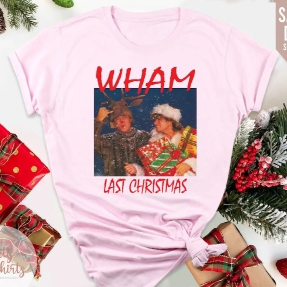 تي شيرت Wham Last Christmas تي شيرت عيد الميلاد 2025 عيد الميلاد السعيد! أزياء عارضة قصيرة الأكمام التي شيرت عطلة حزب قمم ملابس الرجال