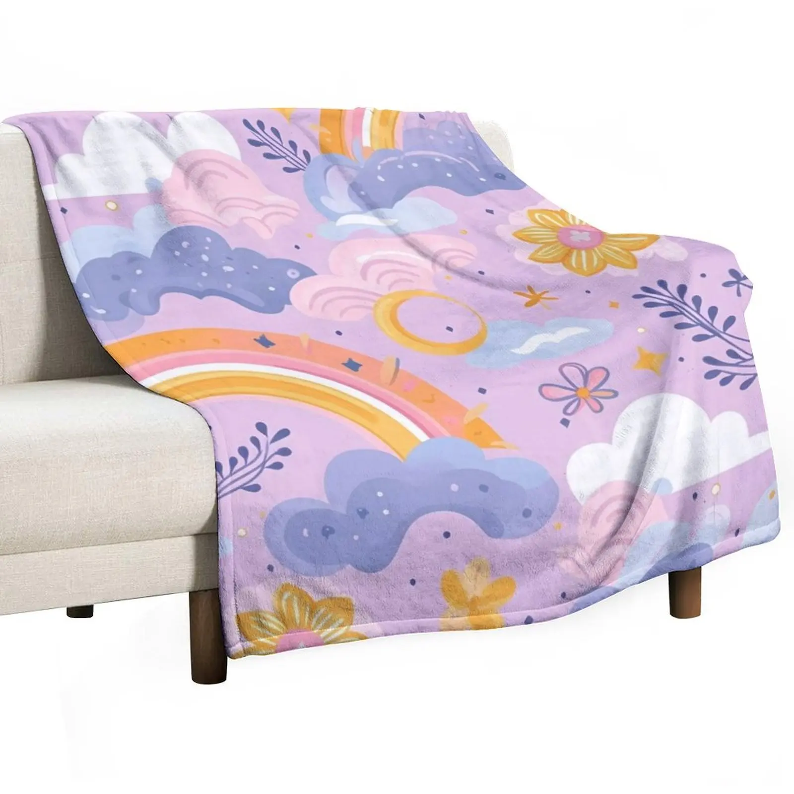 Seamless Rainbow Cloud Flower Star Pattern Throw Blanket For Sofa Thin Luxury Throw sofa bed Vintage Blankets