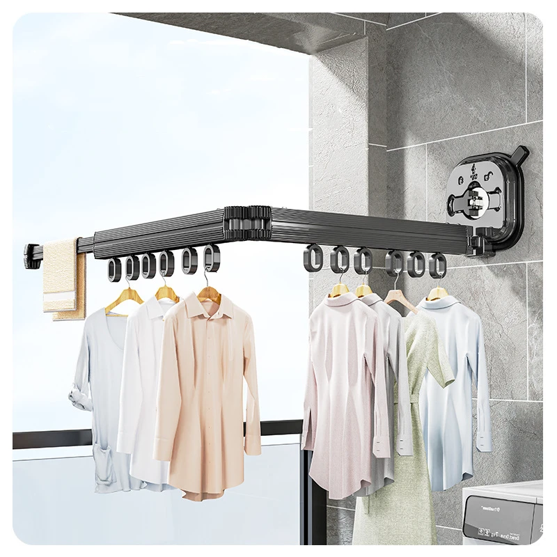 Sucker Wall-Mounted Foldable Aluminum Alloy Clothes Drying Rack for Balcony Bedroom Living Room Space Saver Travel Drying Rack