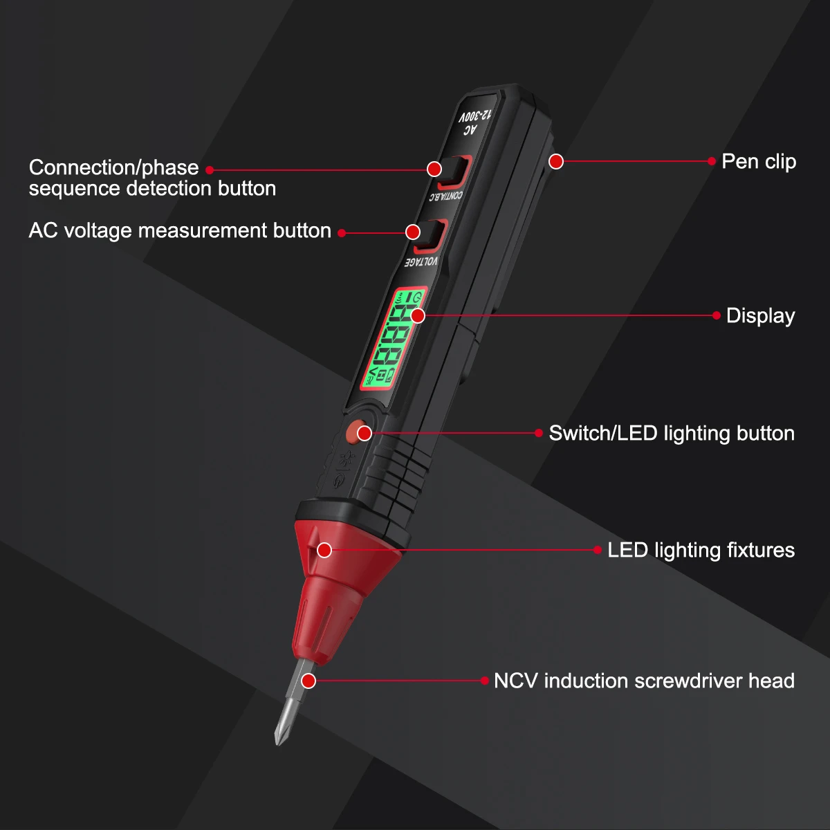 Non contact voltage tester, electrician, screwdriver, digital display measuring pen, AC voltage, neutral and live wires