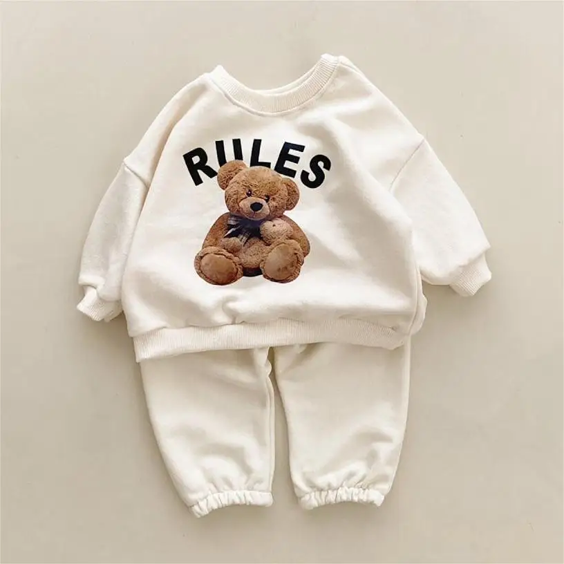 Baby Sets Cartoon Print Bear Pullover Top Long Sleeved Baby Clothes Set Boys Girls Fall Sweaters+Pants Sportswear 0-4Y Infant