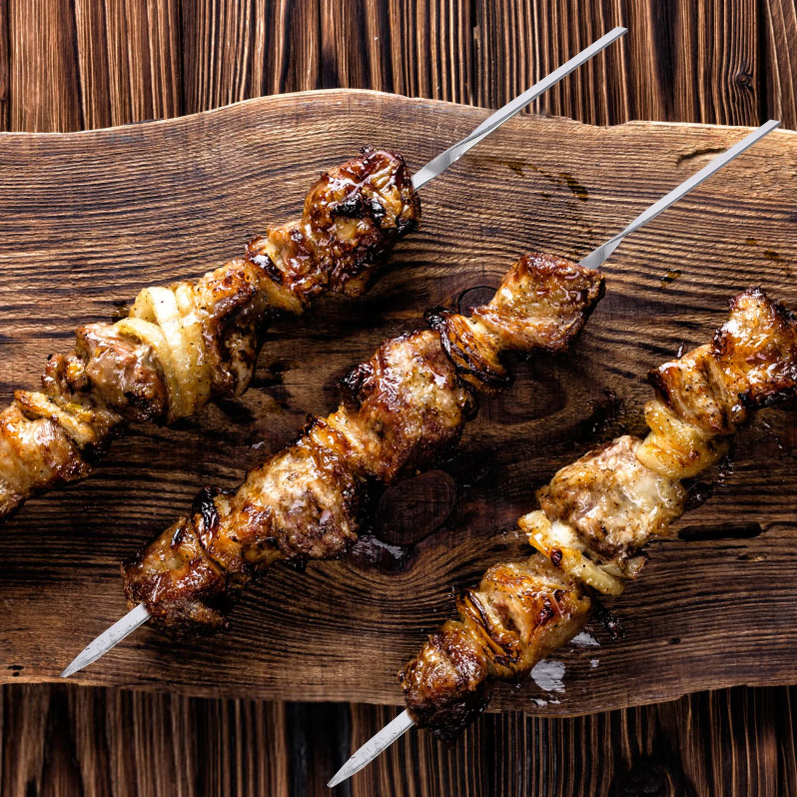 

12Pcs Barbecue Skewer Fork Set Stainless Steel Meat Skewers Durable Grill Needles for Bbq Camping Outdoor Barbecue Skewer Set