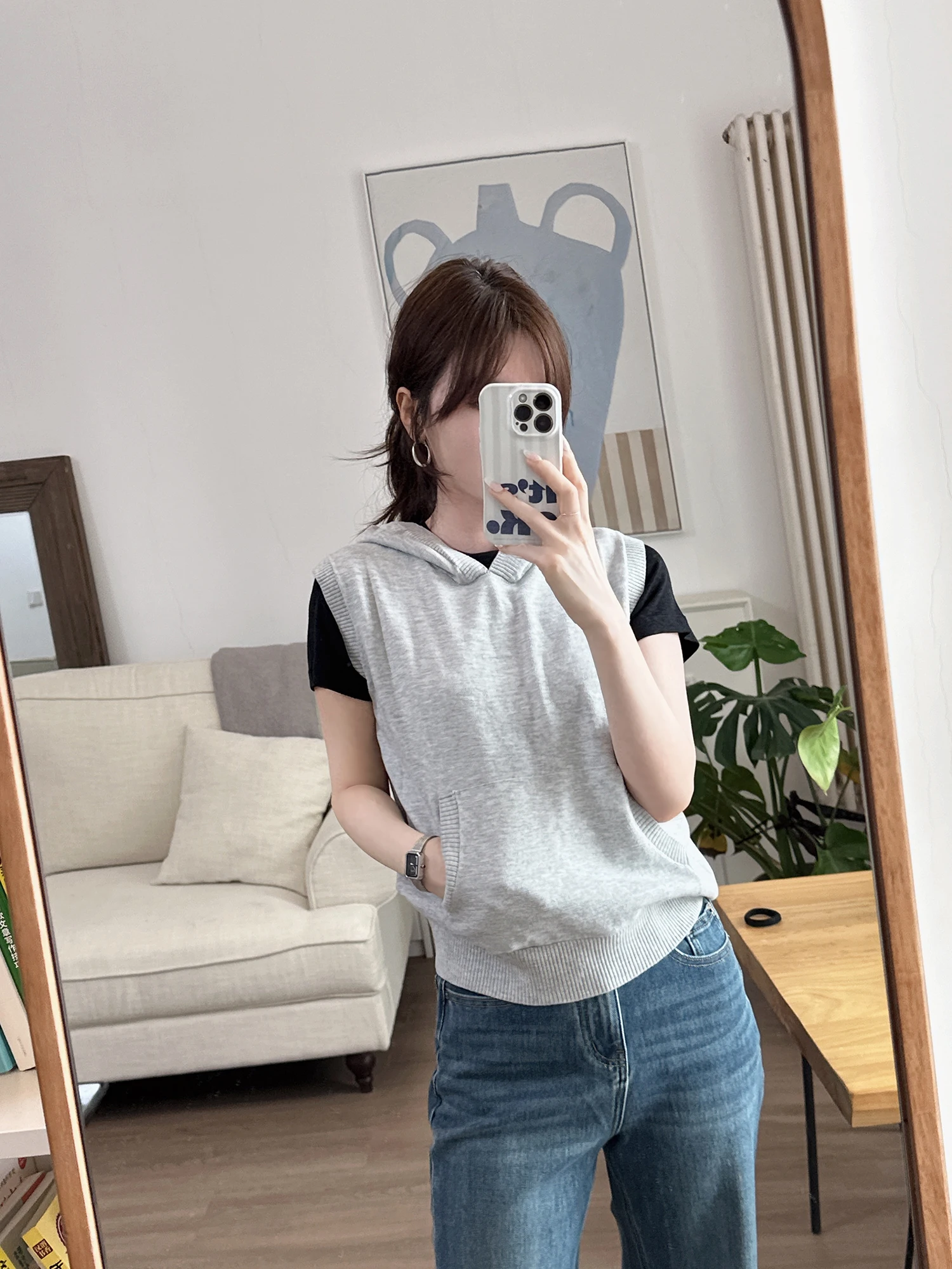 

Korean Style Spring Light Wool Blend Knitted Hatless Sleeveless Knitwear Women's Knittedwear Thin Blend Wool Casual Top
