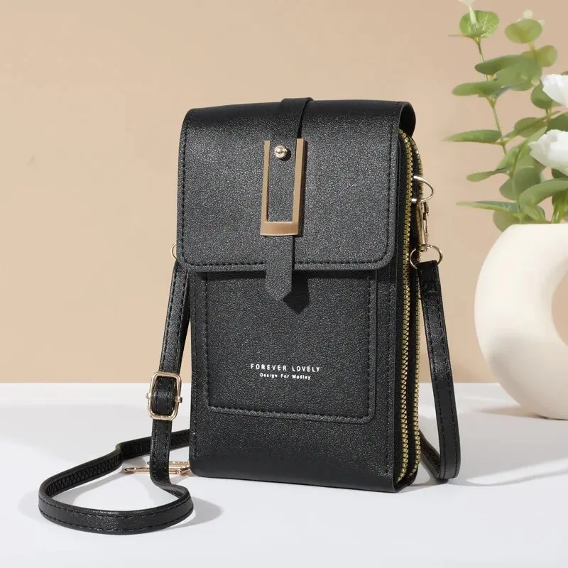 Touch Screen Mobile Phone Bag, Mini Flap Crossbody Bag, Fashion Faux Leather Purse, Vertical Wallet With Card Slots