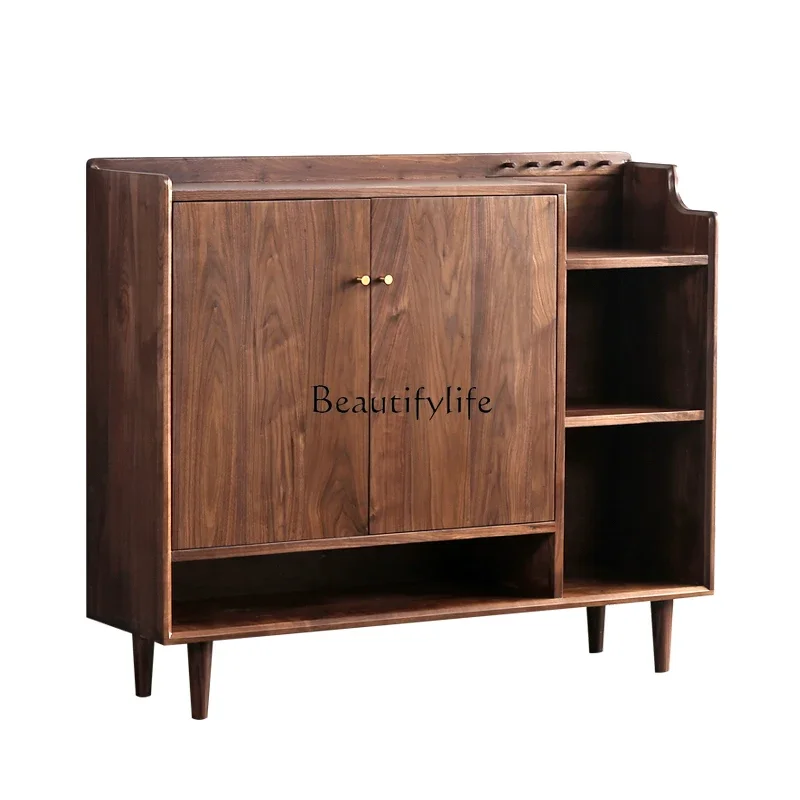 

Z.Nordic simple black walnut shoe cabinet solid wood light luxury storage large capacity partition entrance cabinet