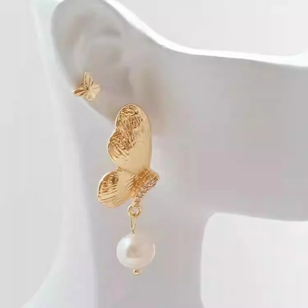 14K Gold-plated 925 Silver Needle Earrings, Butterfly High-end French Retro Court Baroque Stud Earrings DIY Earrings - view 2