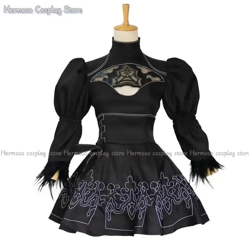 Nier Automata Cosplay Costume Women Girls Yorha 2B Dark Gothic Outfit Wig Disguise Costume Plus Size Fancy Party Black Dress