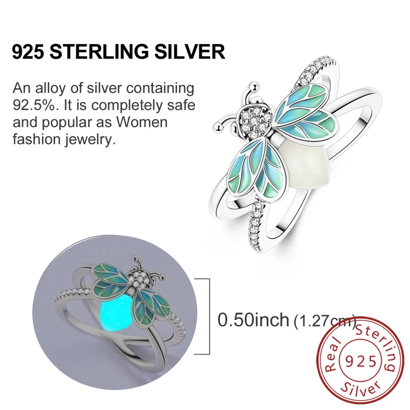 Women's 925 Sterling Silver Firefly Rose Ring