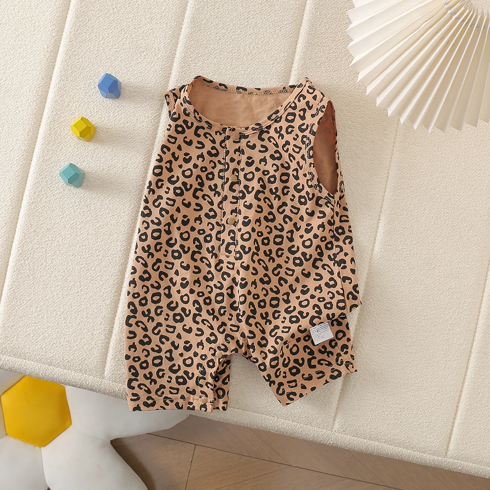 Baby Summer Thin Sleeveless Leopard Print Romper, Sweat‑absorbent Breathable Dirty‑Resistant Jumpsuit for Infant Boys Girls