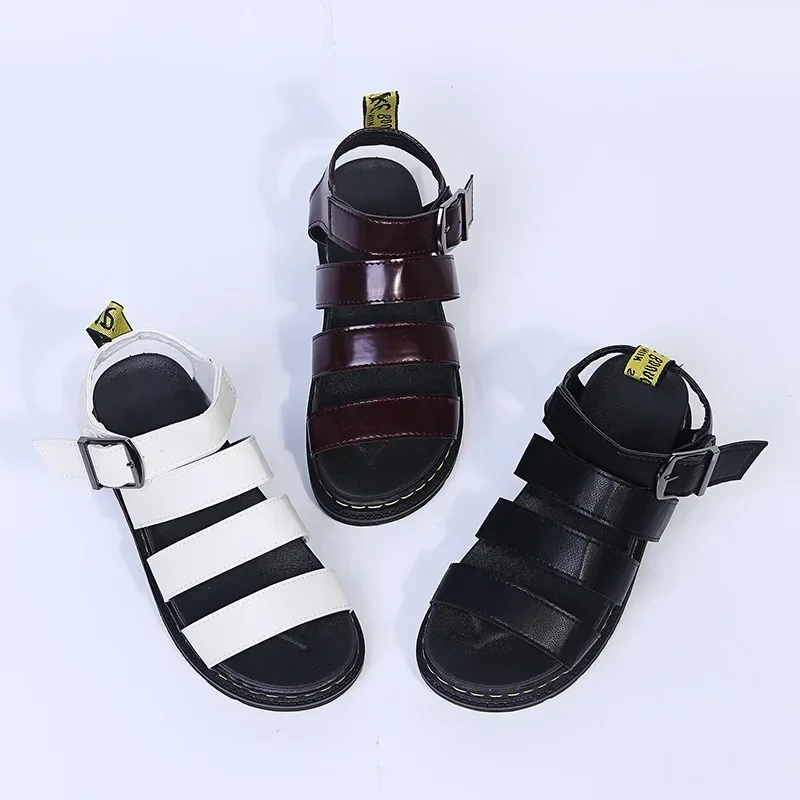 Summer 2024 Classic Leather Sandals Ladies Roman Buckle Open Toe Beach Shoes Thick Bottom Leather Fish Mouth Trifle Sandals