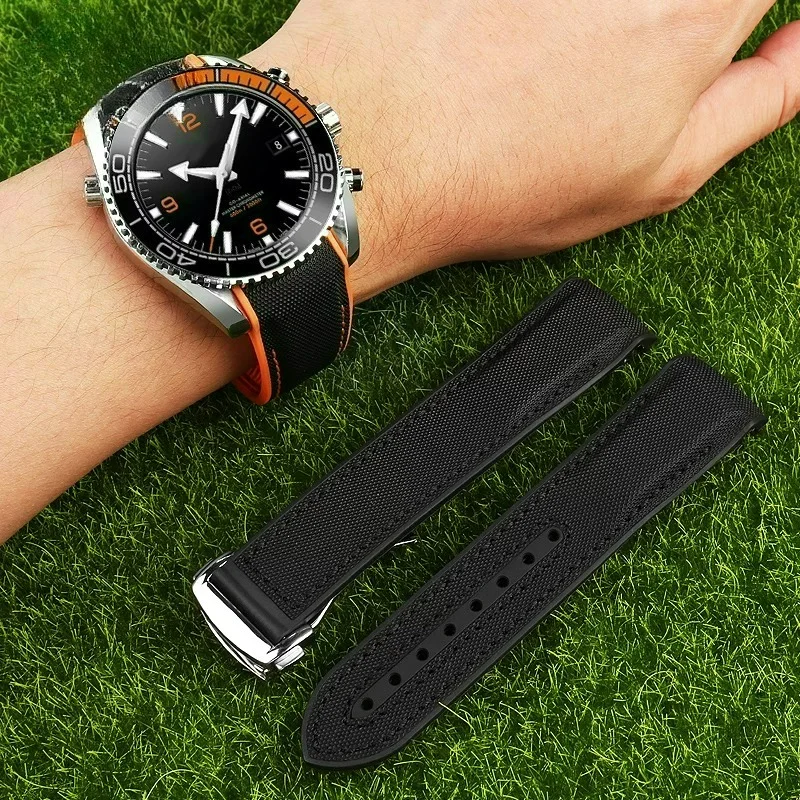 For Omega Ocean Universe 600 Seamaster 300 Nylon Watch Straps, 8900 Series Silicone Rubber Straps for Men, 22mm