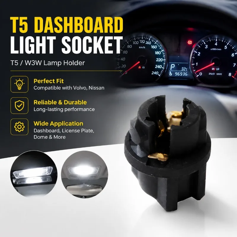 

T5 Instrument Panel Light Socket for Car, W3W Dashboard Lamp Holder Compatible with Volvo Nissan, LED License Plate Dome Light