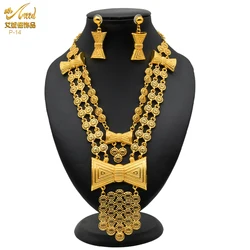 ANIID Indian 24K Gold Plated 2PCS Sets Necklace Earrings For Women Moroccan Nigerian Fashion Bridal Wedding Jewelry Set Gifts