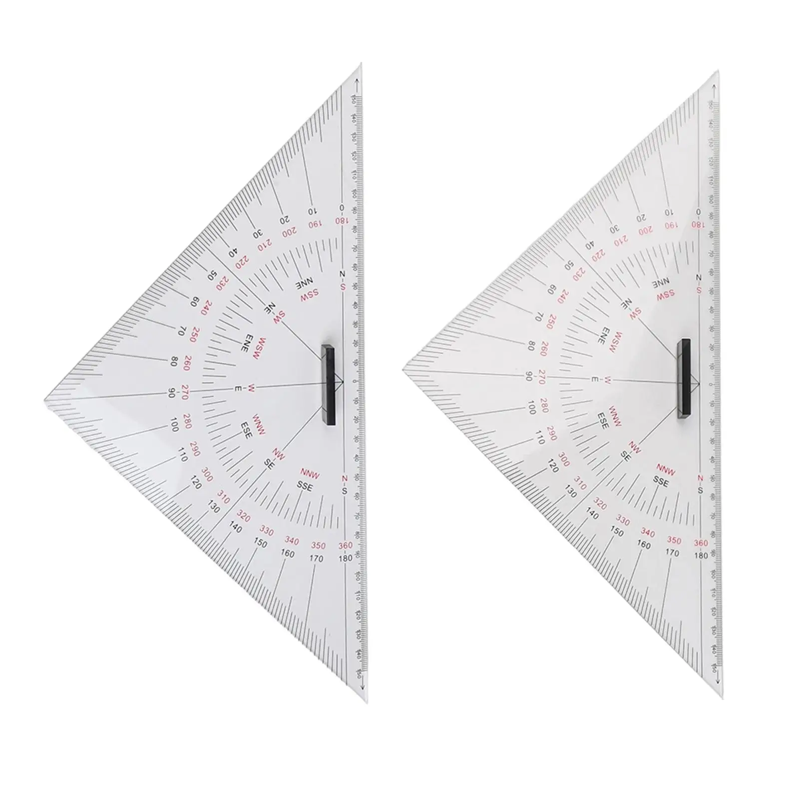 2 Pieces Triangular Transparent Ruler Marine Chart Plotting Triangle Ruler Protractor 300 Mm Triangular Protractor