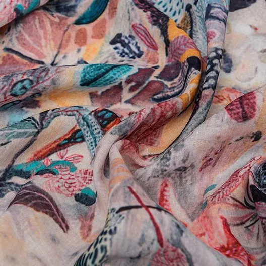 

1 ярд, высококачественная ткань рами для шитья, уникальная ткань с принтом листьев птиц, индивидуальная ручная работа, сделай сам, для платьев, одежды, ткань