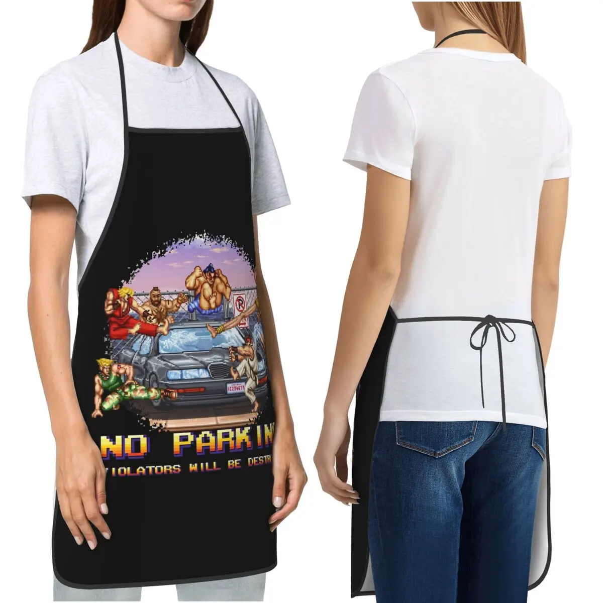 No Parking Violators Will Be Destroyed Street Fighter Game Apron Chef Cooking Baking Tablier Bib Kitchen Cleaning Pinafore